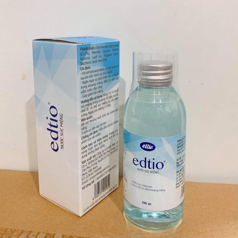 Nước súc miệng EDTIO - Chai 200ml - Chứa Clorhexidine được sử dụng cho bệnh nhân tại Bệnh Viện Chợ Rẫy