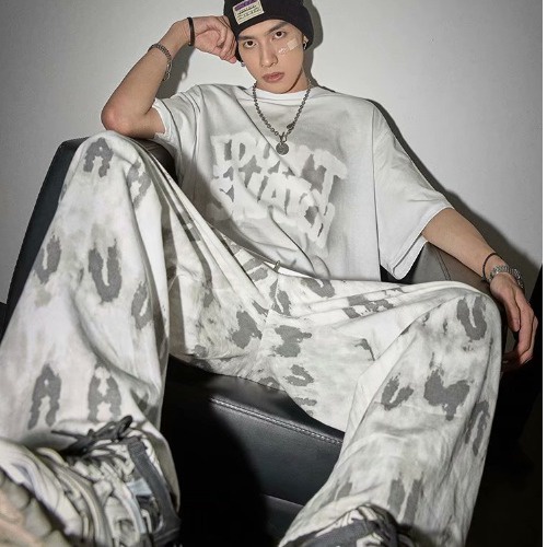 Quần ống rộng Màu Nhuộm Phong Cách Hip Hop Hàn Quốc