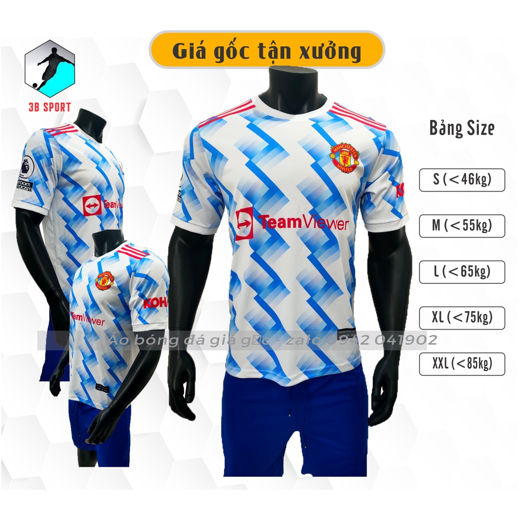 Bộ quần áo bóng đá thun lạnh CLB Manchester United MU Sân khách trắng xanh