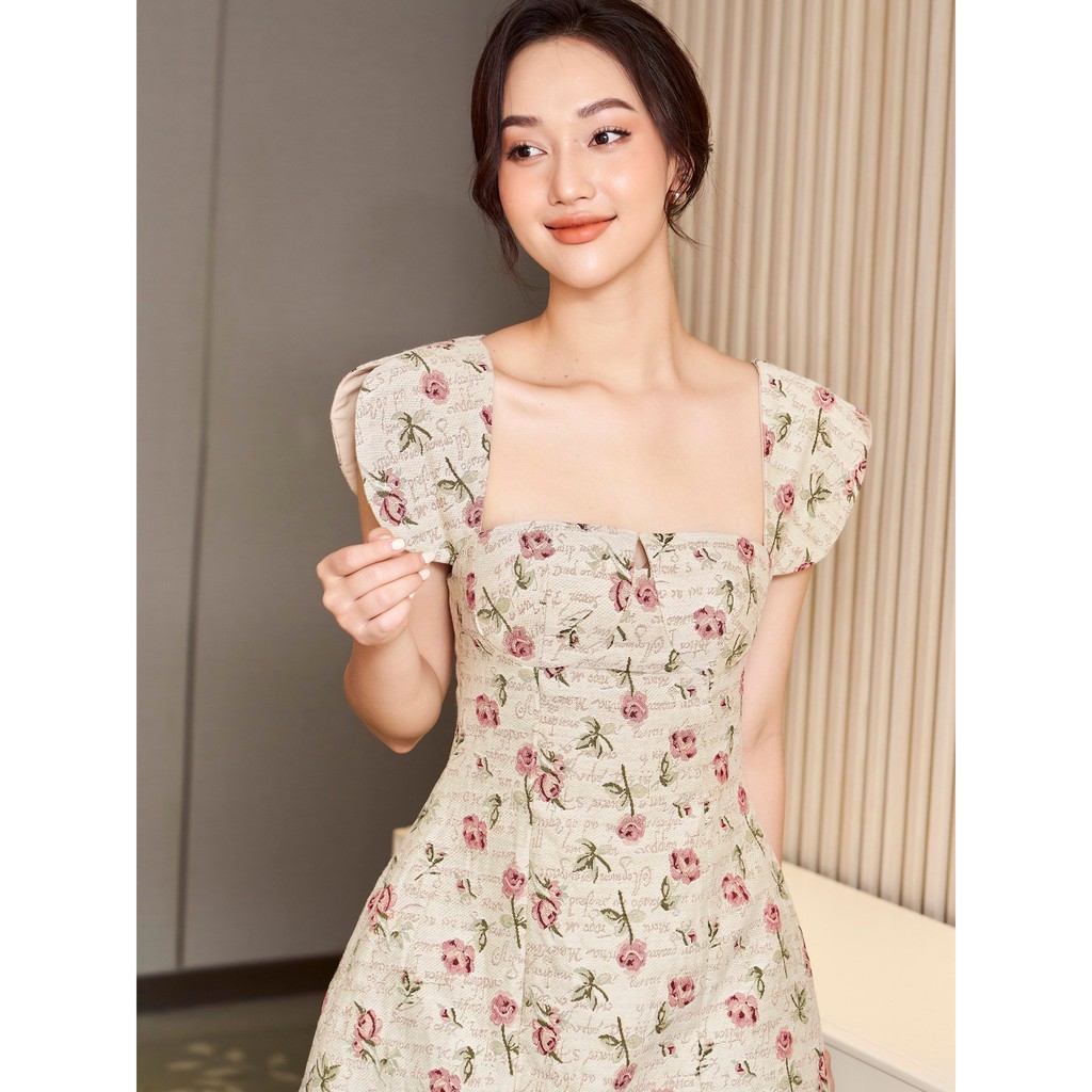 Đầm hoa hồng RECHIC cổ vuông Drusilla màu be | BigBuy360 - bigbuy360.vn