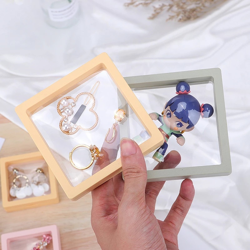 [PE Film Color Brooch Coin Gems Jewelry Storage Box With Base ][Dustproof Suspended Floating Ring Earrings Storage][  Anti-oxidation Portable Ring Pendant Holder][Transparent Display Rack ]