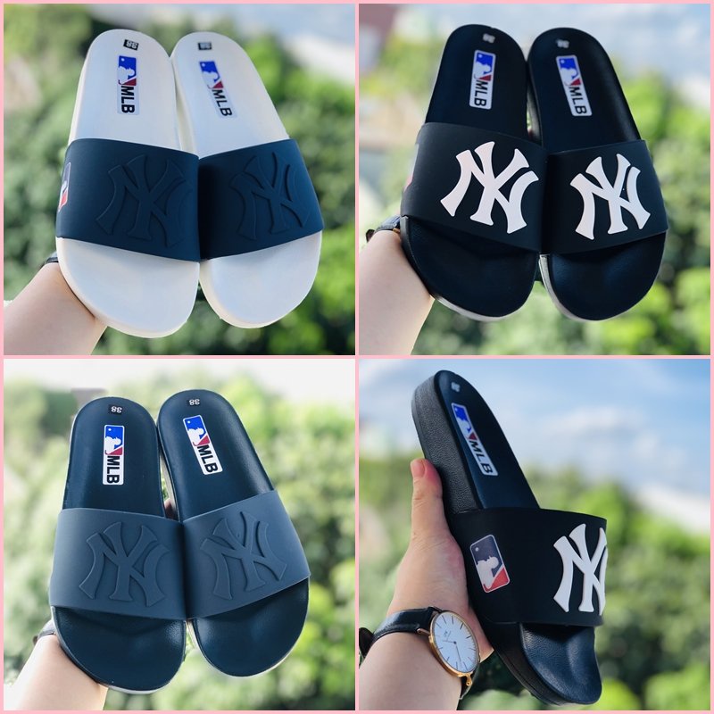 Dép unisex 𝐌𝐋𝐁 𝗡𝗬 ❤️FREESHIP + Hộp❤️ dép mlb bóng chày quai ngang thể thao nam nữ pvc chữ nổi hottrent, chất xịn