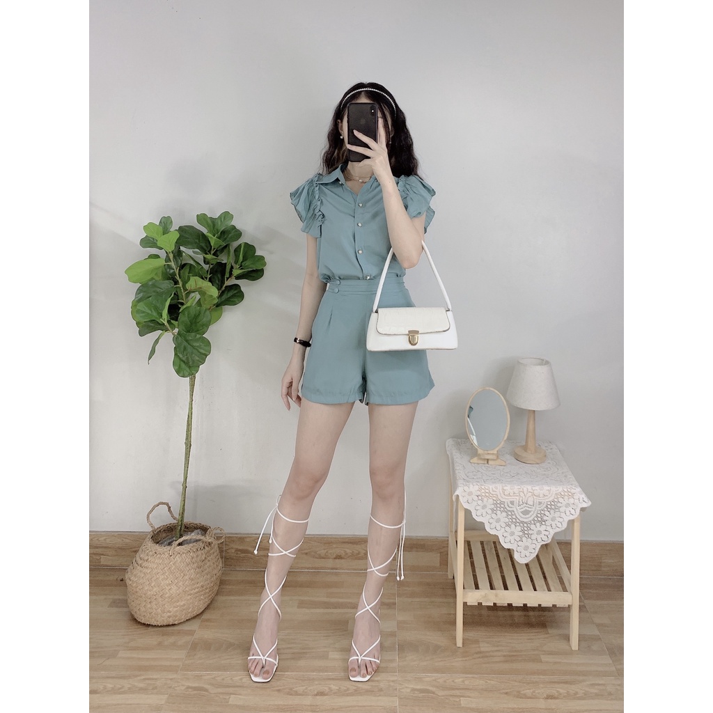 Sét bộ áo sơ mi tay cánh rơi mix quần đùi siêu xinh_S1983
