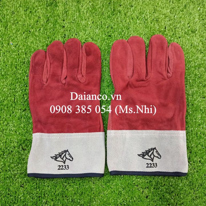 Găng tay da hàn Tig 2233 kiểu xỏ màu đỏ ngắn tay- Hình thật