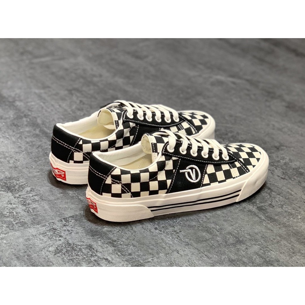 【Giá đặc biệt】Giày Vans Vault OG Sid LX Đen Trắng Kẻ caro Low Top Retro Giày cao cấp