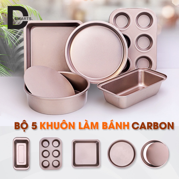 Bộ 5 Khuôn Làm Bánh Chống Dính Cao Cấp Chất Liêu Carbon Màu Gold Sang Trọng