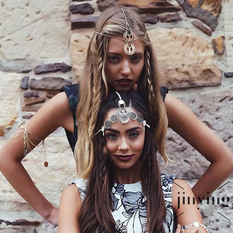 GETNOIVAS Vòng đeo đầu có núm tua kim loại phong cách retro thời trang cho nữ