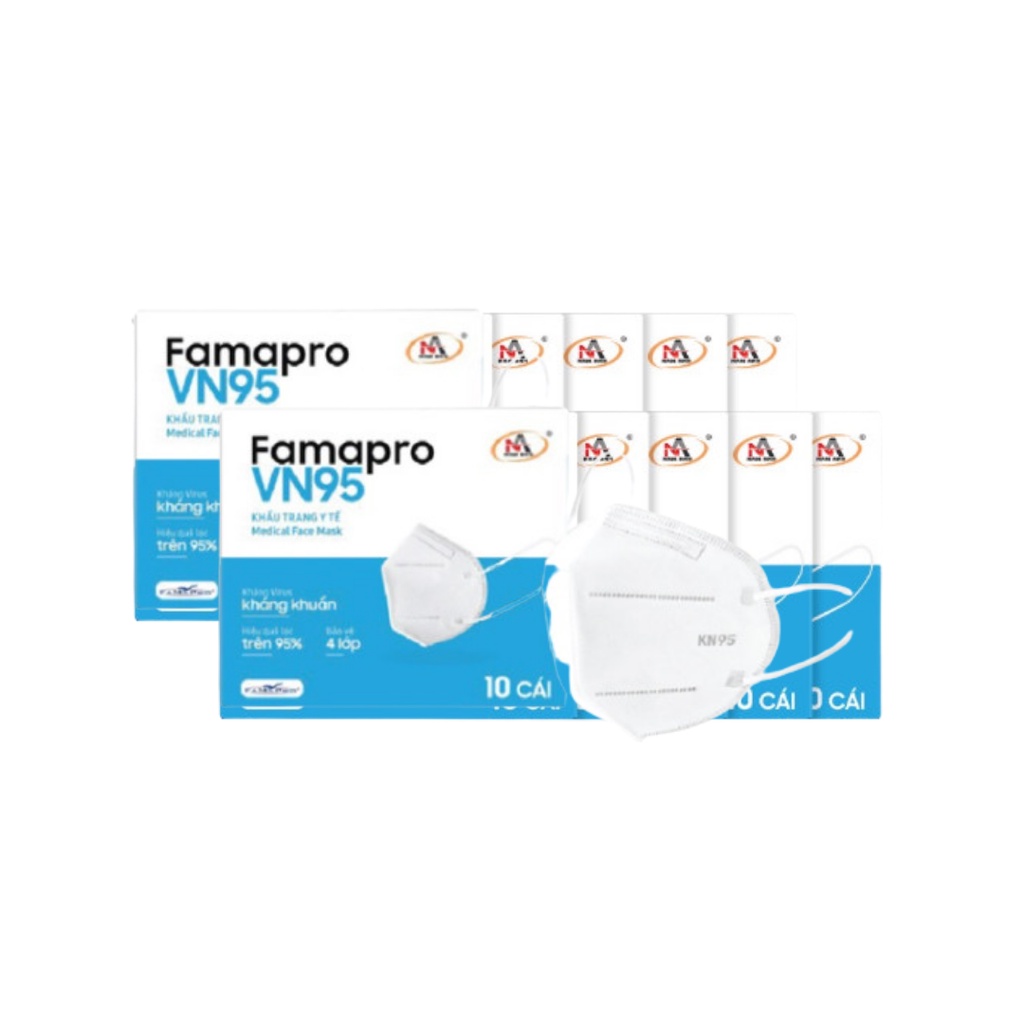 [COMBO 100 cái] Khẩu trang VN95 Famapro 4 lớp kháng khuẩn Hộp 10 cái