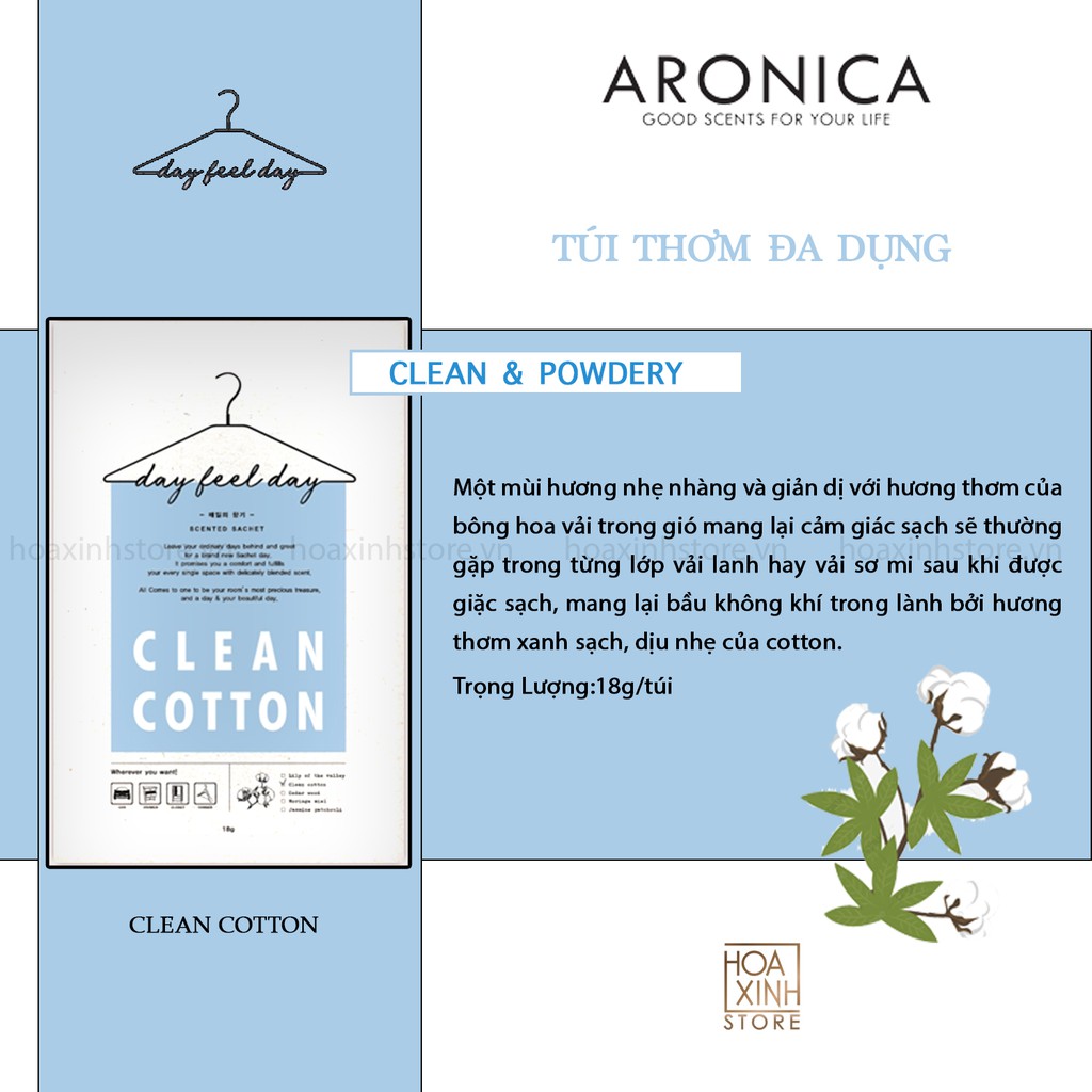 Túi Thơm Đa Năng Aronica Day Feel Day -  Clean cotton 18g