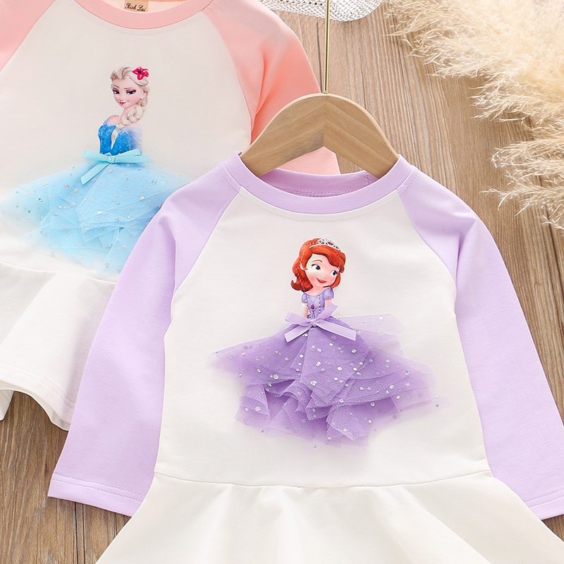 Đầm dài tay họa tiết chấm bi độc đáo cho bé gái