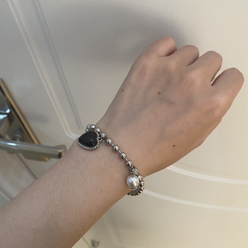 Vòng Đeo Tay Bằng Thép Titan Màu Đen Đính Ngọc Trai  191187Vòng Đeo Tay Kiểu Hip-Hop Cá Tính