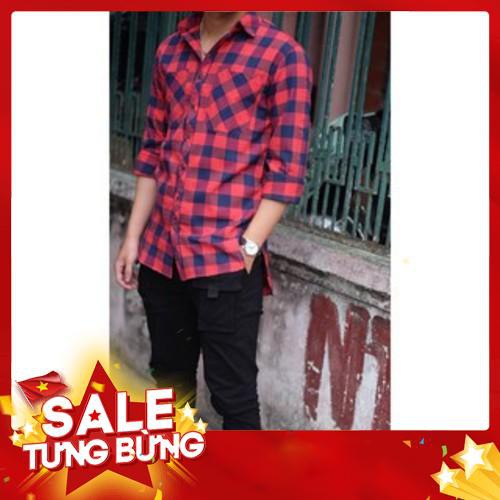 Áo Kiểu Flanel Longtee Cổ Bẻ Kẻ Caro Mẫu Mới Nhất - Màu Đỏ - Hàng VNXK cao cấp