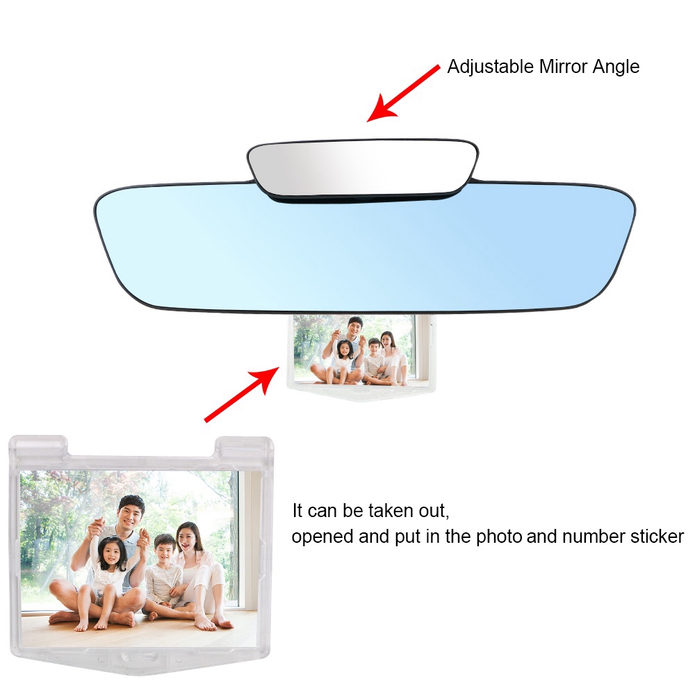 Gương chiếu hậu hai kính chống chói màu xanh dương có biển dừng xe và khung ảnh đa năng thông dụng gắn trong x