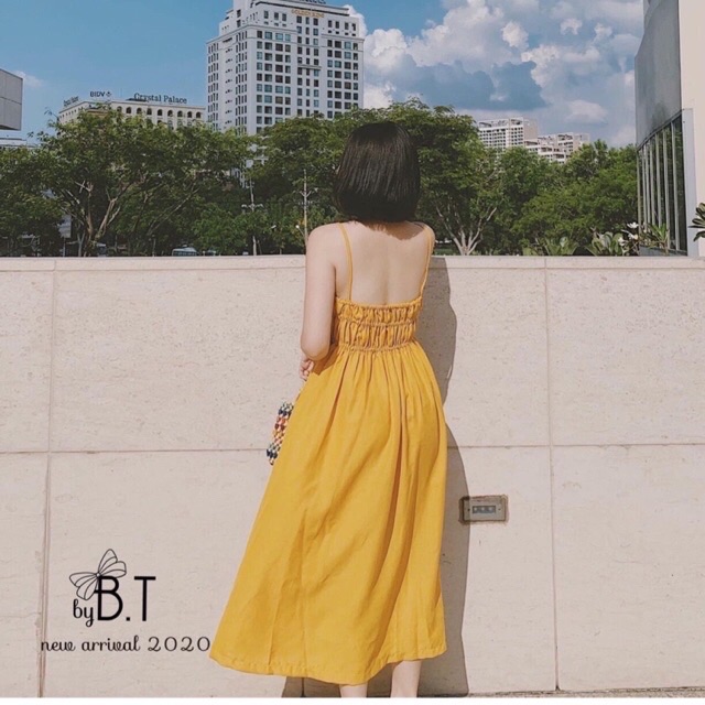 Váy suông 2 dây nhúm ngực 3 vòng chất đũi hottrend | BigBuy360 - bigbuy360.vn