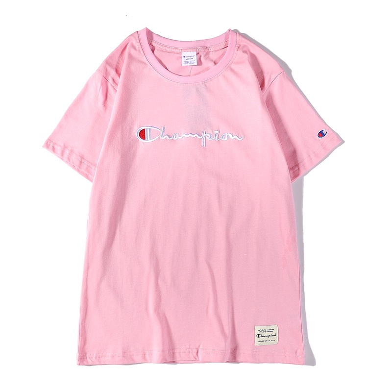 Áo thun cotton tay ngắn cổ tròn thêu chữ Champion phong cách cổ điển thời trang cho cặp đôi