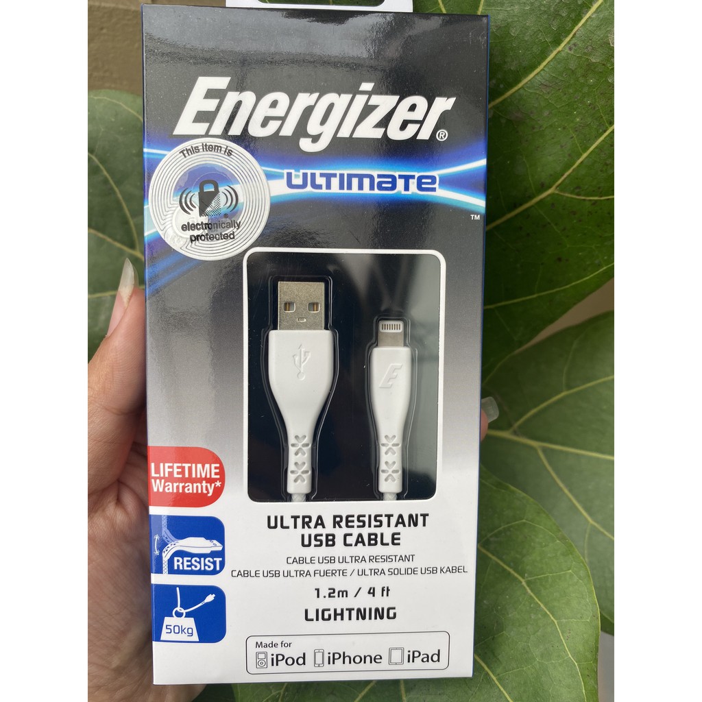 Cáp Lightning LW Energizer 1.2m màu trắng chuẩn MFI - C41UBLIGWHT