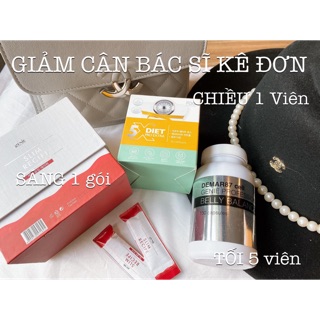 Combo Viên tan mỡ giảm cân x5 diet pro extra ,Slim recipe,belly derma genie