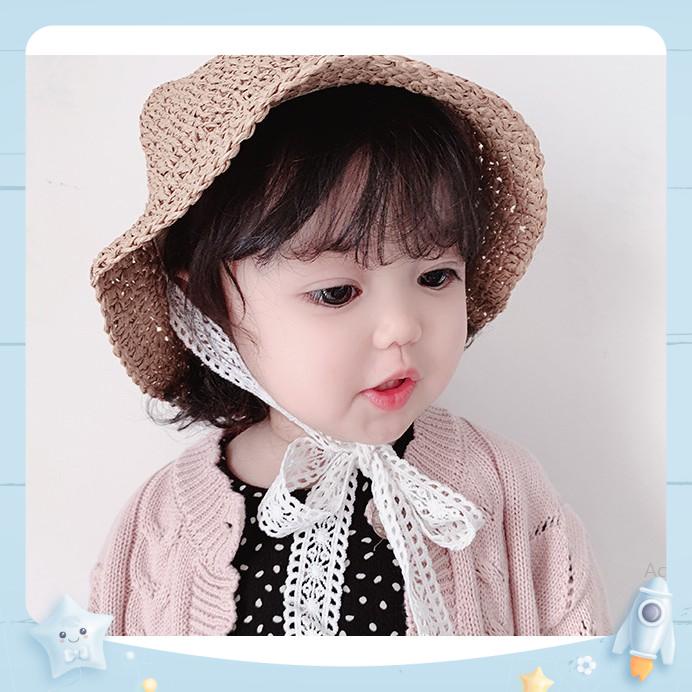 Mũ Cói Cho Bé Gái 🍑 Mũ Cói Buộc Dây Vành Nhỏ