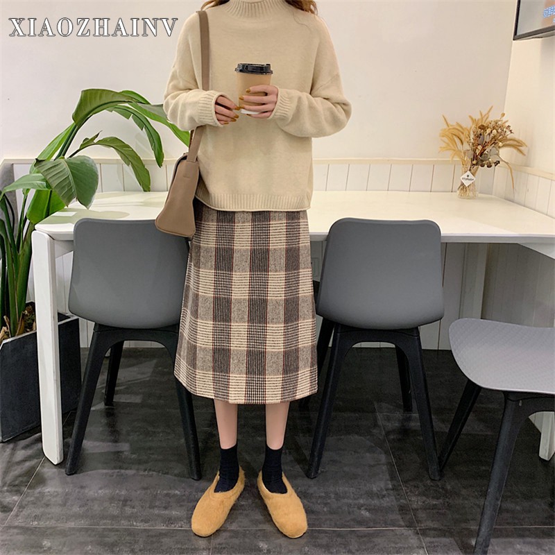 Áo sweater / chân váy sọc caro dệt kim Xiaozhainv phong cách Hàn Quốc xinh xắn cho phái nữ | BigBuy360 - bigbuy360.vn
