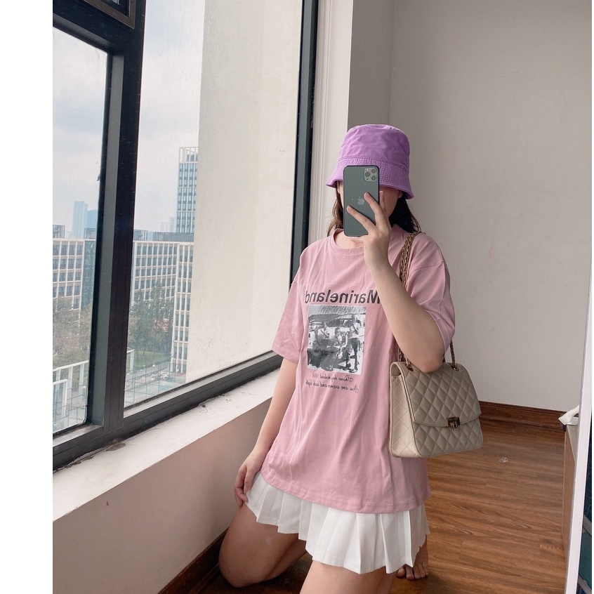 Áo Thun 3158 Marineland PEONYB Nữ [FREESHIP] Phông form rộng tay lỡ oversize in hình vintage trắng đen cá tính Ulzzang