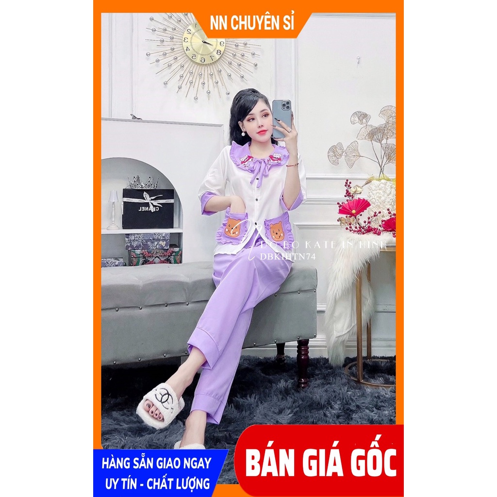 Đồ bộ tiểu thư cho nữ mặc nhà chất kate mềm mịn in gấu in hoạt hình dễ thương DBKIHTN74