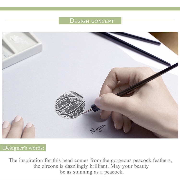 BAMOER Hạt Charm Hình Lông Công Bằng Bạc 925 Dùng Làm Trang Sức DIY SCC472