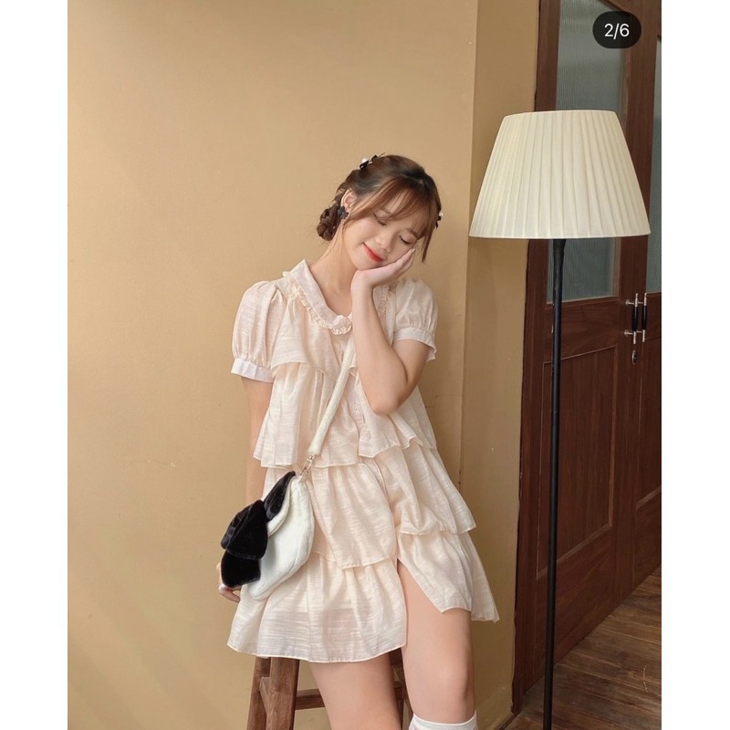 Đầm - Váy Cổ Sen Nhiều Tầng - Váy Babydoll màu Nude Phong Cách Hàn Quốc | BigBuy360 - bigbuy360.vn