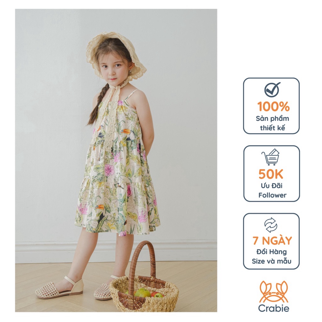 Đầm bé gái CRABIE hai dây thoáng mát hoạ tiết nhiệt đới mùa hè - Tropical dress