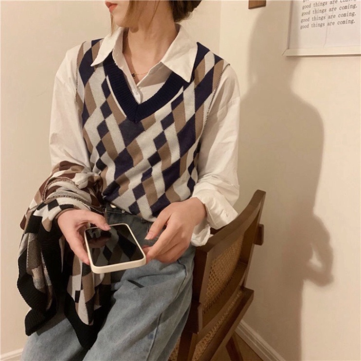 Gile Len Nữ Dáng Vừa, Áo Len Gile Cổ Tim Hàn Quốc Mỏng Basic Màu Sắc Vintage Ulzzang Hàn Quốc | BigBuy360 - bigbuy360.vn