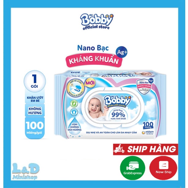 Khăn Giấy Ướt BOBBY Kháng Khuẩn 100 Tờ Không Mùi