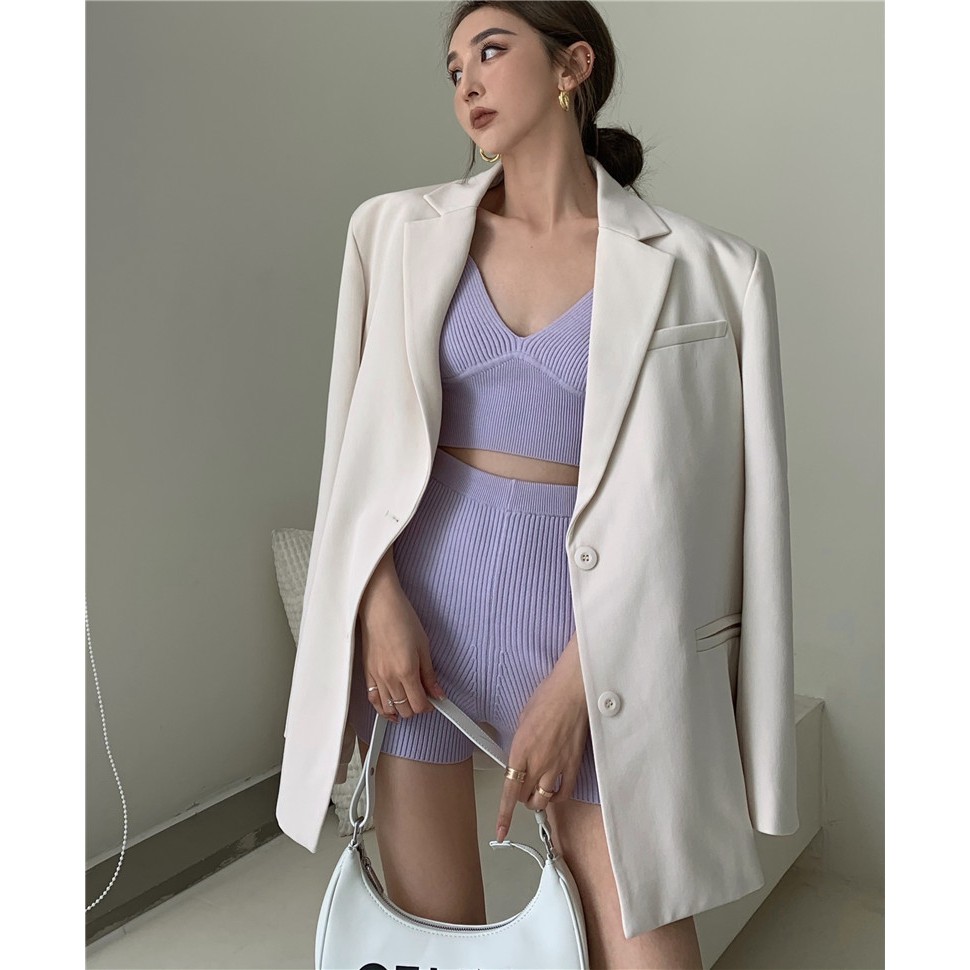 Set áo hai dây + quần short len thời trang