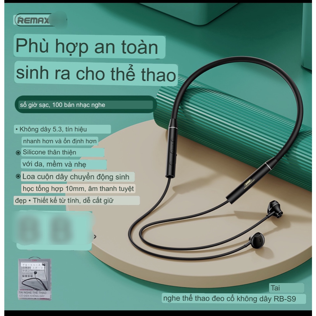 CHÍNH HÃNG Tai Nghe Bluetooth 2 tai Thể Thao quàng cổ Remax RB-S9 V5.3,Pin Trâu, Chất Âm Tốt, Pin Dùng 9H Liên Tục