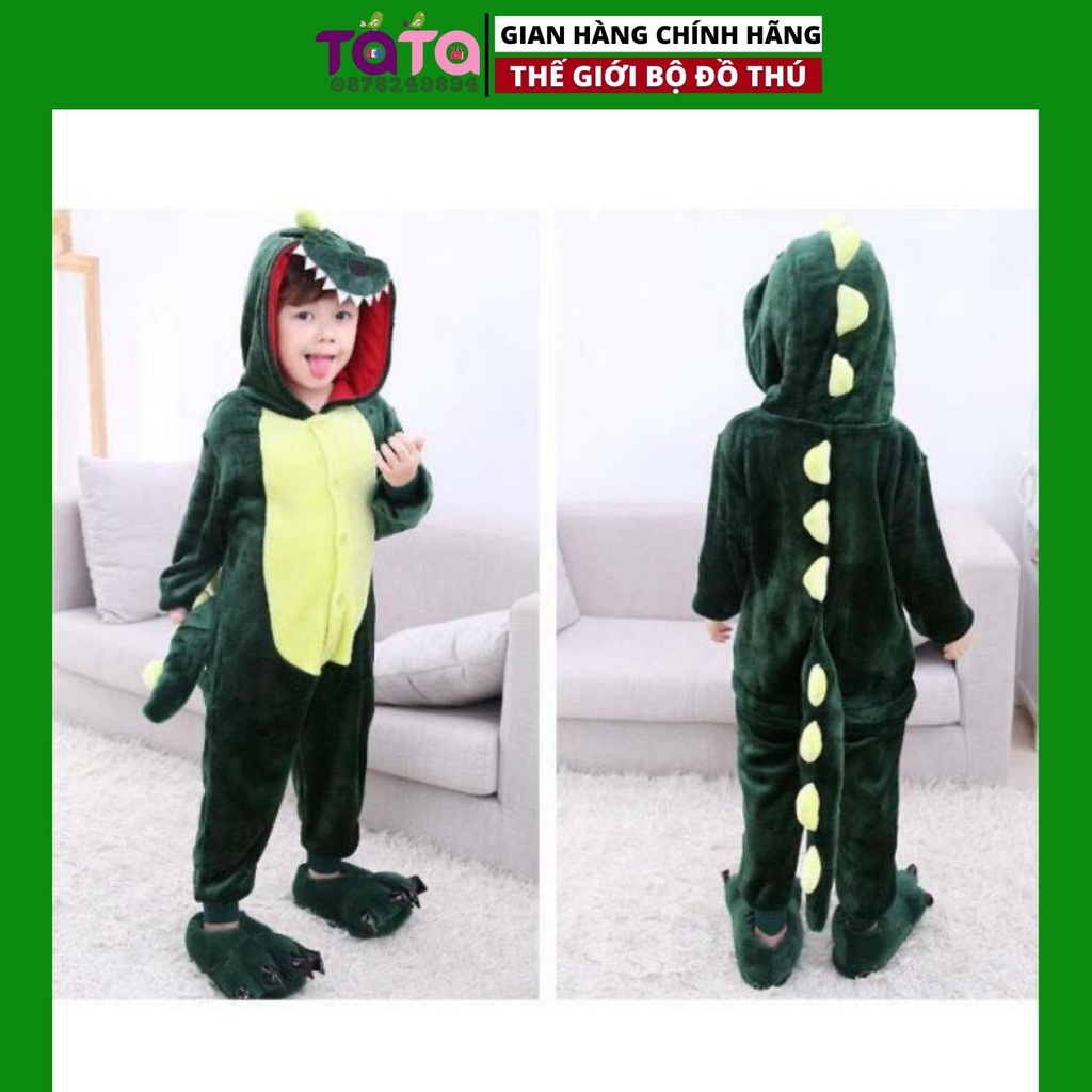 Bộ đồ hình thú KHỦNG LONG XANH cho bé ,bộ đồ liền thân nhiều màu cho bé Trai bé Gái loại CAO CẤP TA4