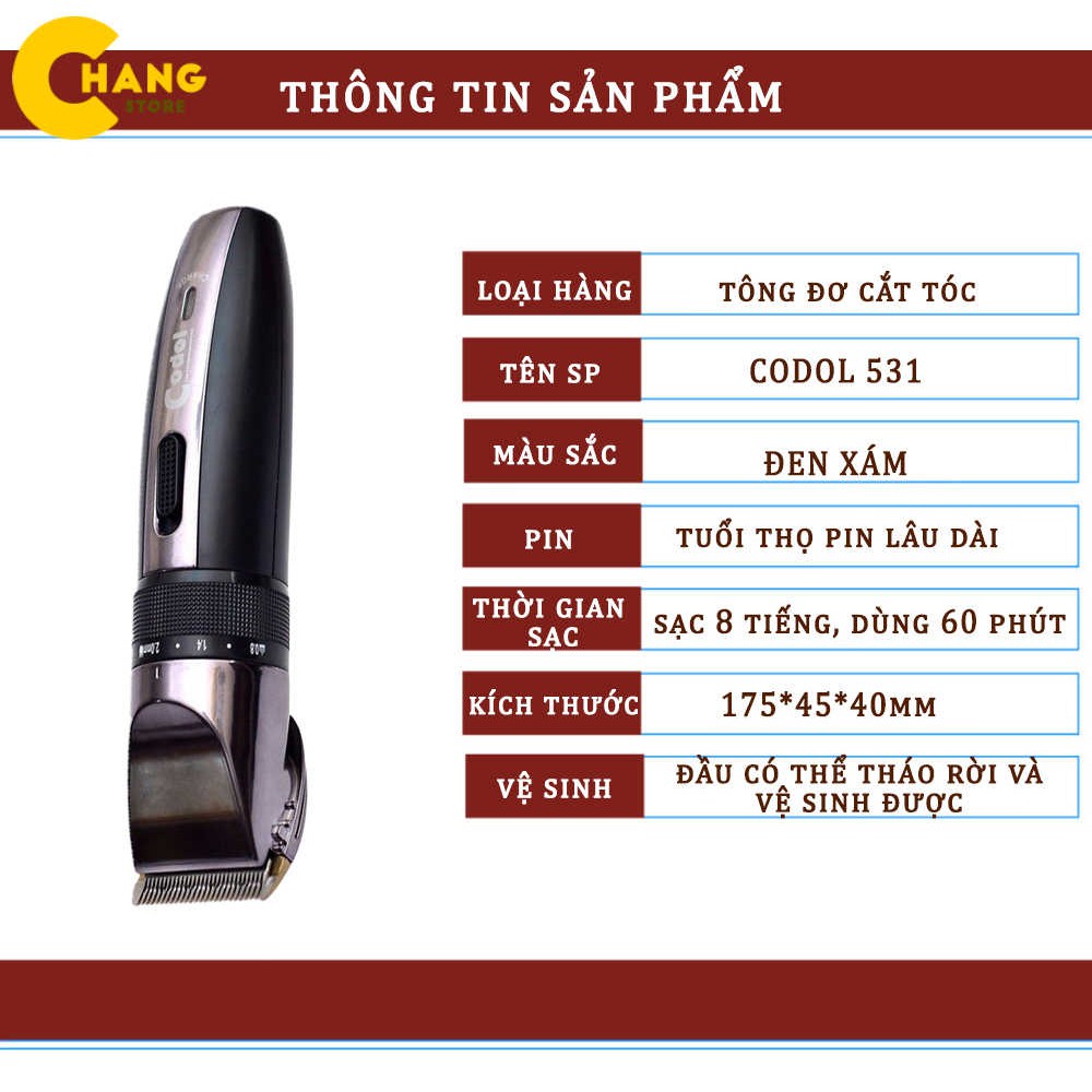 Tông Đơ Cắt Tóc Gia Đình Codol 531 + Tặng Kèm 1 Bộ Kéo Cắt Tỉa Tóc