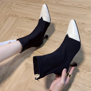 Giày cao gót mũi nhọn da s001/ boot gót nhọn/ boot vải cá tính/ giày sang chảnh/ giày boot đông xuân