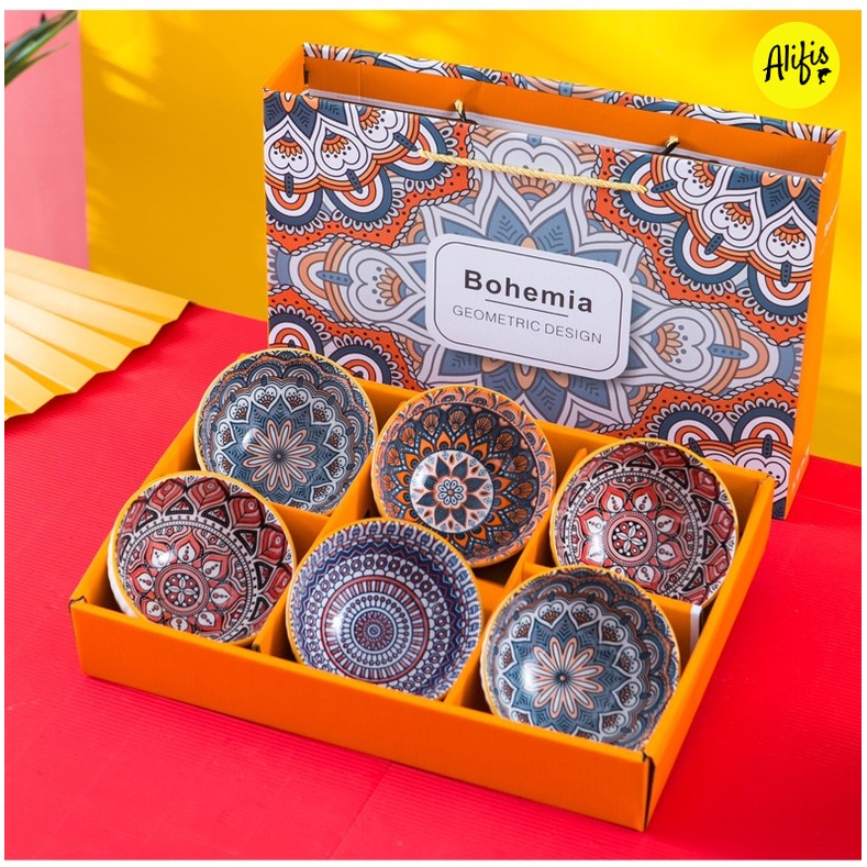 Bộ 6 Bát Sứ Kèm Đũa Ngũ Sắc, KT 1 bát: 11.5x6cm (ảnh thật)