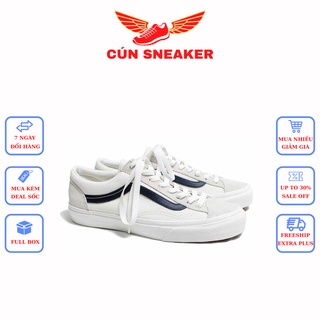 Giày 𝗩𝗮𝗻𝘀 𝗢𝗹𝗱 𝗦𝗸𝗼𝗼𝗹 nam nữ màu trắng vệt xanh navy 🌸 Giày thể thao nam nữ 𝗩𝗮𝗻𝘀 vault nam nữ Full Box