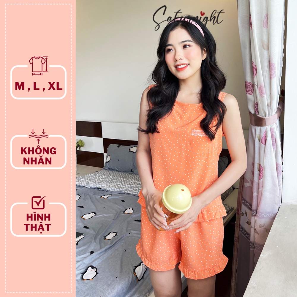 Đồ bộ nữ mặc nhà, set bộ sát nách dành cho nữ SATURNIGHT H00841.3 chấm bi màu cam nhạt