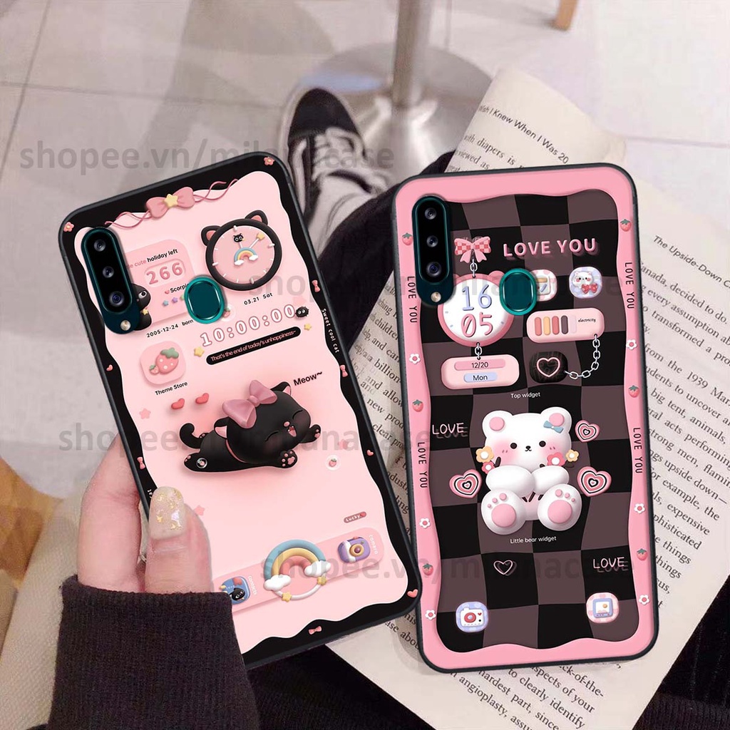 Ốp Samsung A20s hình đồng hồ icon gấu mèo cute cực dễ thương ngộ nghĩnh