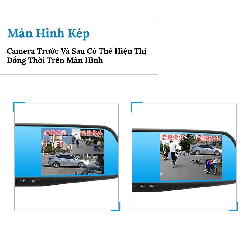 Camera Hành Trình Ô Tô Tích Hợp Gương Chiếu Hậu, Màn 4,3 Inch Full HD, Tích Hợp Camera Lùi