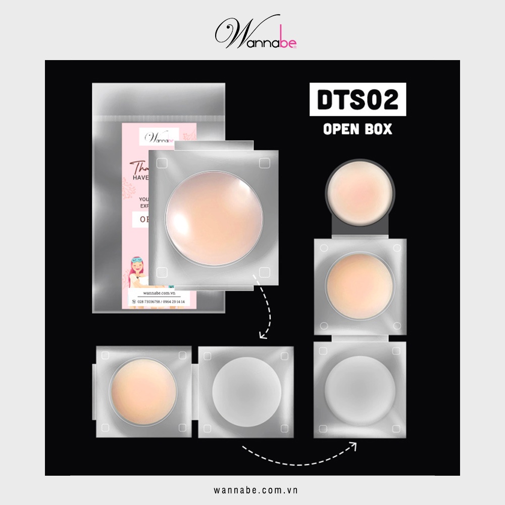 Miếng dán nhũ hoa WANNABE DTS02 dán ti silicon y tế không keo bám chặt người nhờ nhiệt tự thân, không keo không kích ứng
