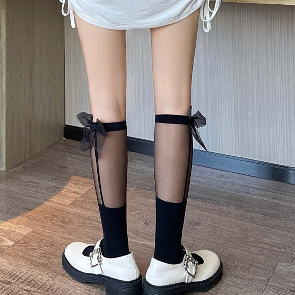 Vớ Dài Qua Gối Phối Ren Mỏng Đính Nơ Phong Cách Lolita Dễ Thương Cho Nữ BACK2LIFE