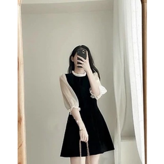 Váy suông nữ,đầm suông nữ cổ bèo tay voan chất umi