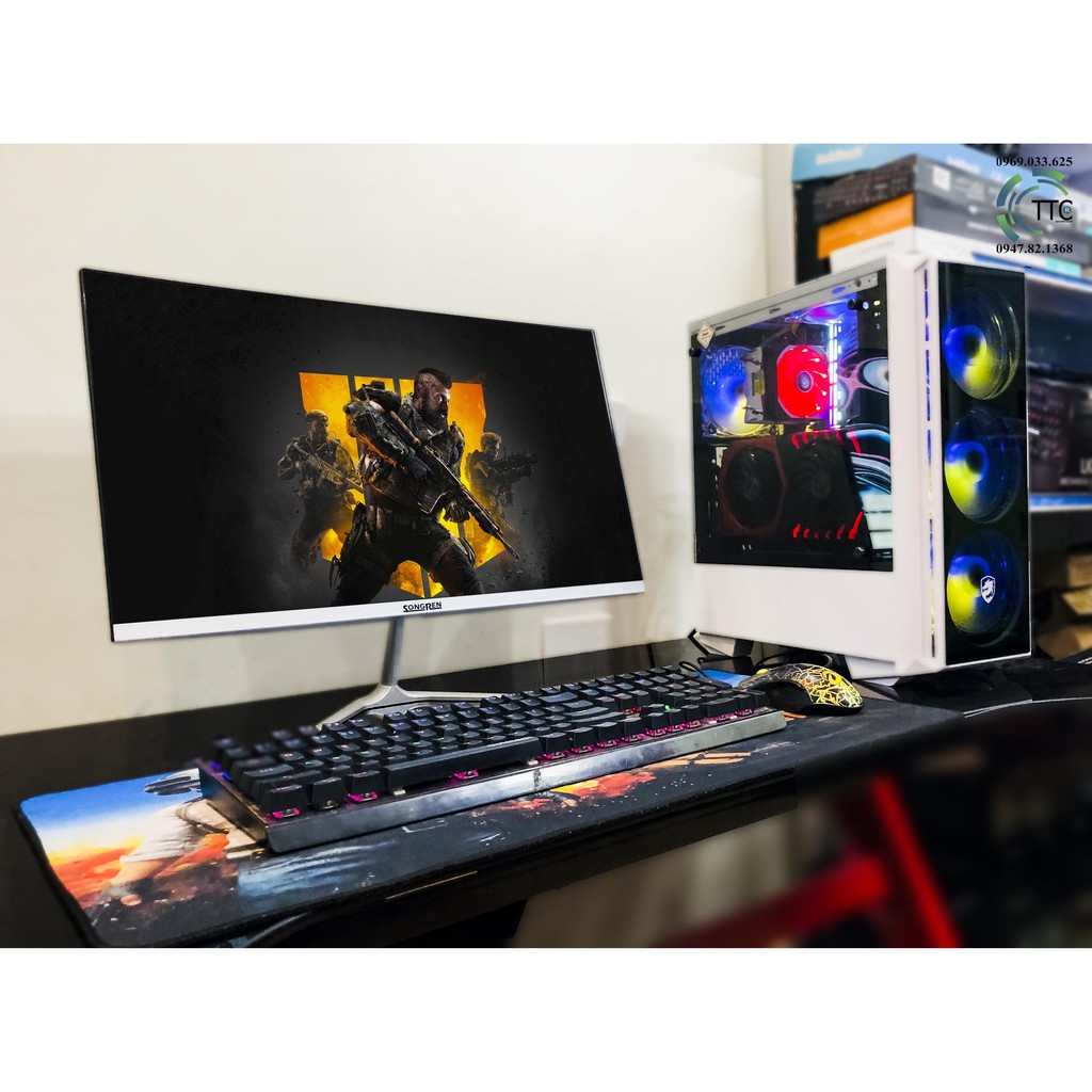 🥊FLASH SALE G7 PRO RYZEN 5 + 24" Cong 75HZ 🔥RYZEN 5 2600/ 16GB DRR4/ VGA 8GB/ SSD XÉ GIÓ