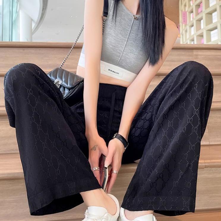 Jiashucheng Quần Dài Ống Rộng Dáng Suông Lưng Cao Vải Lụa Lạnh Mỏng Thời Trang Mùa Hè Hàng Mới Dành Cho Bạn Nữ