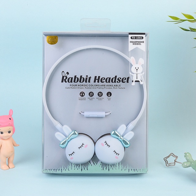 Tai nghe chính hãng rabbit headset DiiD chụp tai Full hộp hình tai thỏ siêu dễ thương