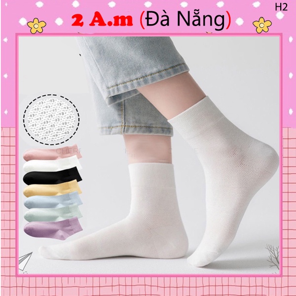 Tất Vớ Cổ Ngắn Nữ Trơn Nhiều Màu Đẹp Vải Cotton H2