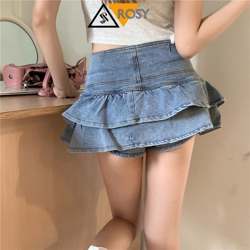 Chân váy jean phối nút 2 tầng vạt xòe đuôi cá chất cao cấp dày dặn