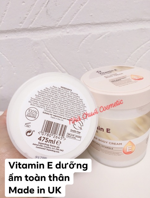 Dưỡng thể toàn thân cấp ẩm Vitamin E sản xuất tại Anh kem trắng all over body cream