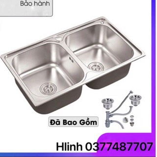 CHẬU RỬA BÁT 2 HỐ CÂN ( Kích thước 78x43) BAO GỒM XI PHÔNG THEO CHẬU